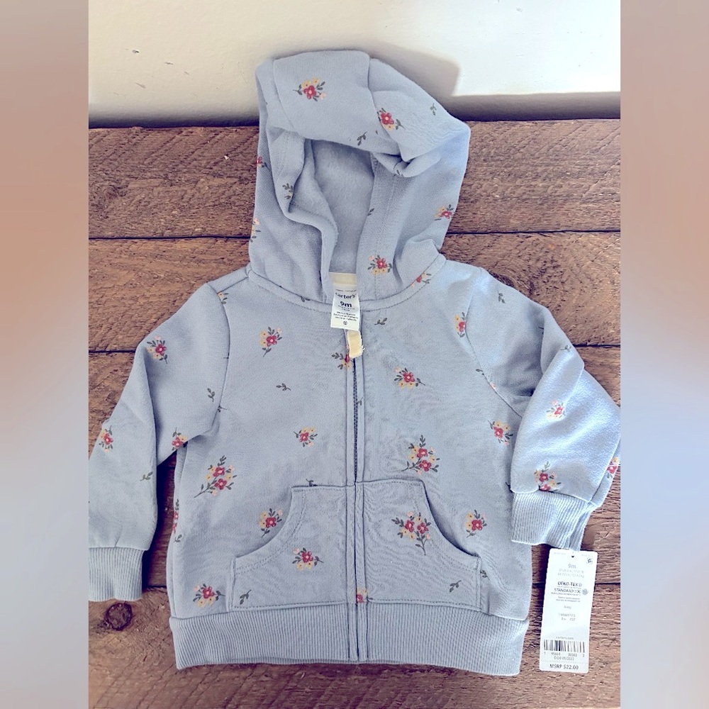 Carter’s Baby Floral Zip-Up Fleece Hoodie, 9 months